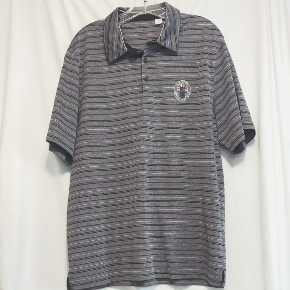 Striped Cutter And Buck U S Open Polo Shirt - Purple and Gray